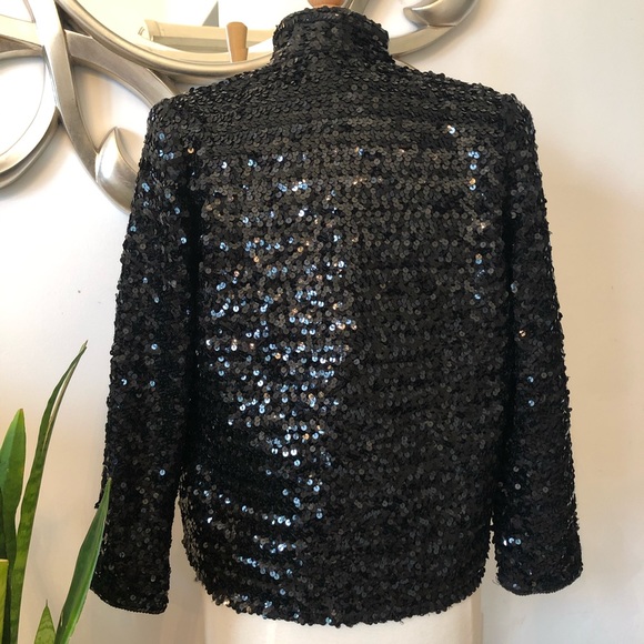 Boukhara Vintage 80’s Black Sequins Open Front Jacket Small Christmas New Years - Picture 3 of 6